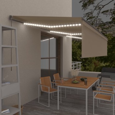 vidaXL Τέντα Συρόμενη Χειροκίνητη με Σκίαστρο & LED Κρεμ 6 x 3 μ.