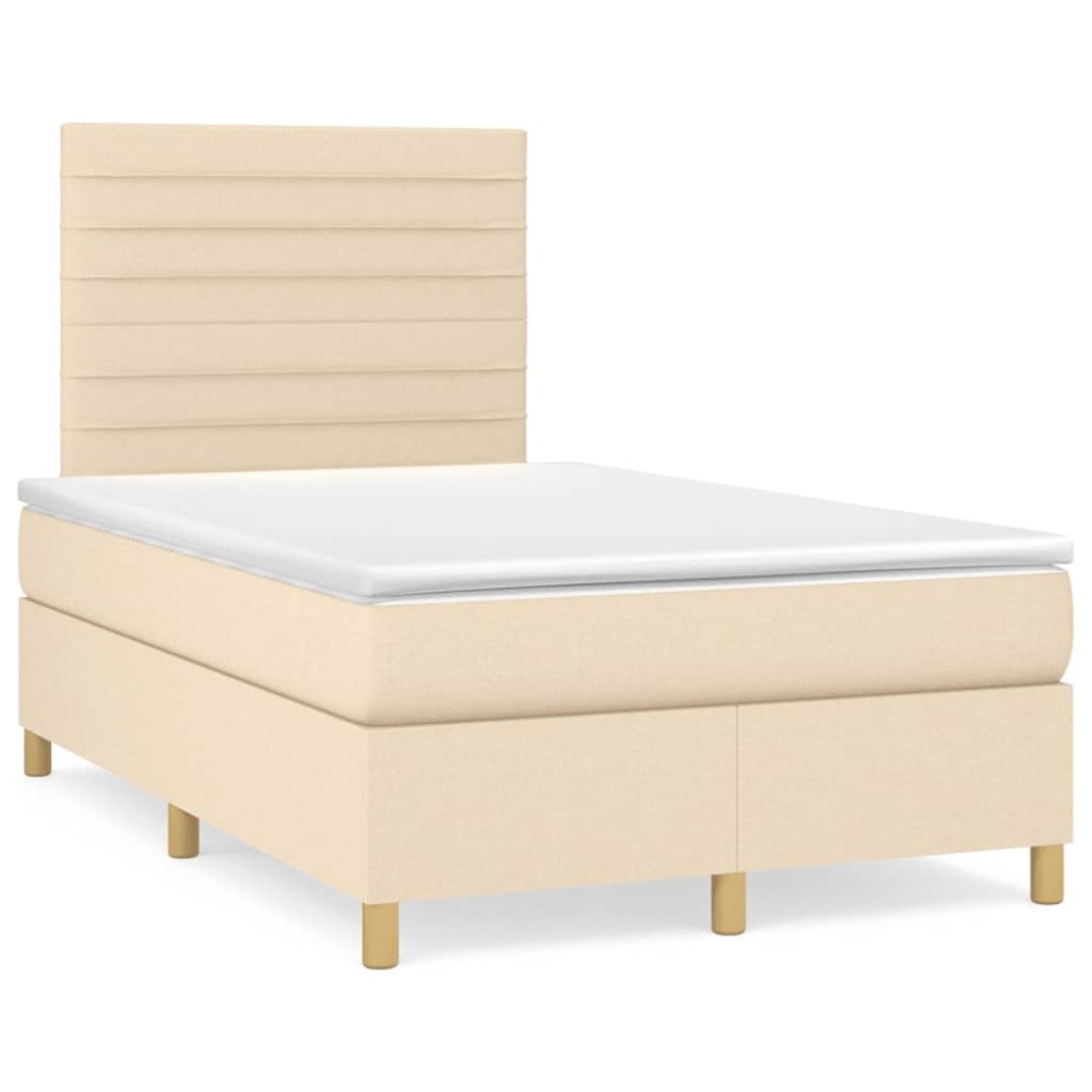 vidaXL Κρεβάτι Boxspring με Στρώμα Κρεμ 120x190cm Υφασμάτινο 1 τεμ. - Μονό