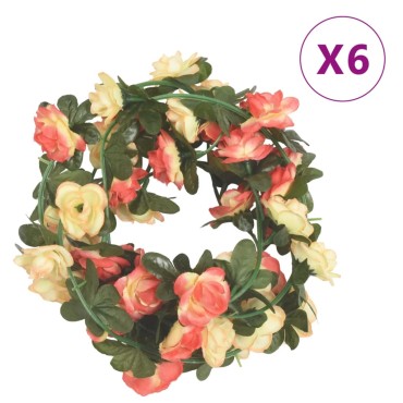 vidaXL Γιρλάντες Λουλουδιών Τεχνητές 6 τεμ. Ροζ/Σαμπανιζέ 180 εκ.