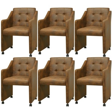 vidaXL Καρέκλες Τραπεζαρίας 6 τεμ. Καφέ από Συνθετικό Δέρμα 59x57,5x86,5cm