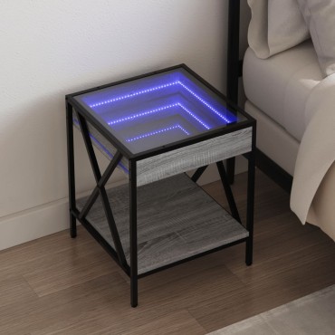 vidaXL Κομοδίνο Άπειρο Φως LED Γκρι Sonoma 40x40x49cm 1 τεμ.