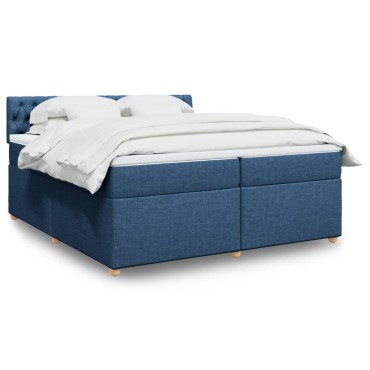 vidaXL Κρεβάτι Boxspring με Στρώμα Μπλε 200x200cm Υφασμάτινο 1 τεμ. - Διπλό