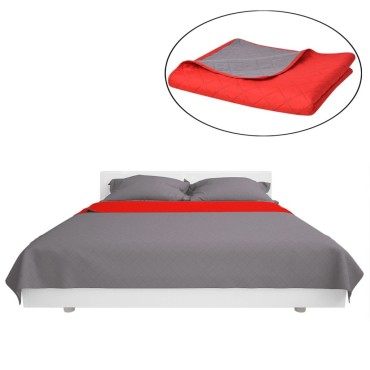 131555 vidaXL Double-sided Quilted Bedspread Red and Grey 170x210 cm