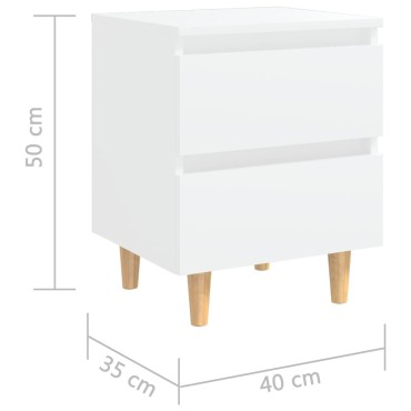 vidaXL Κομοδίνο Λευκό 40x35x50cm με Πόδια από Μασίφ Ξύλο Πεύκου 1 τεμ.