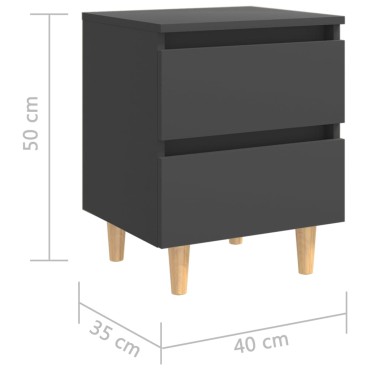 vidaXL Κομοδίνα 2 τεμ. Γκρι 40x35x50cm με Πόδια από Μασίφ Ξύλο Πεύκου