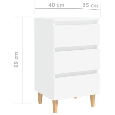 vidaXL Κομοδίνα 2 τεμ. Λευκά 40x35x69cm με Μασίφ Ξύλινα Πόδια