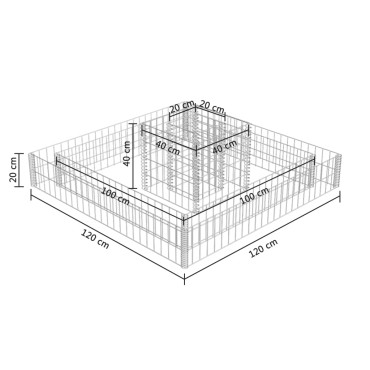 vidaXL Συρματοκιβώτιο Γλάστρα 120 x 120 x 20 εκ. Γαλβανισμένος Χάλυβας