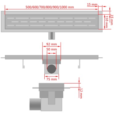 vidaXL Σιφόνι Ντουζιέρας Γραμμικό Φυσαλίδες 530x140 χιλ. Ανοξ. Ατσάλι