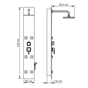 vidaXL Στήλη Ντους Υδρομασάζ Μαύρη 18 x 42,1 x 120 εκ. από Γυαλί