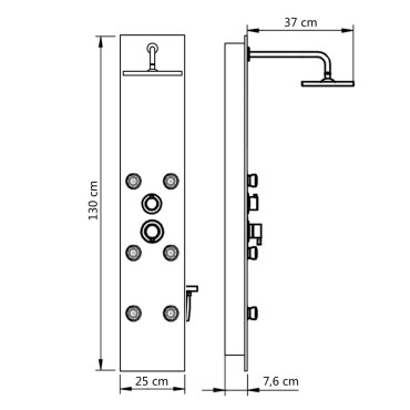 vidaXL Στήλη Ντους Υδρομασάζ Λευκή 25 x 44,6 x 130 εκ. από Γυαλί