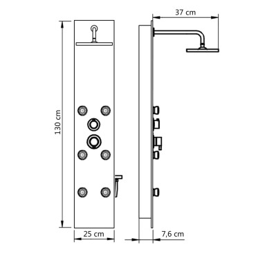 vidaXL Στήλη Ντους Υδρομασάζ Μαύρη 25 x 44,6 x 130 εκ. από Γυαλί