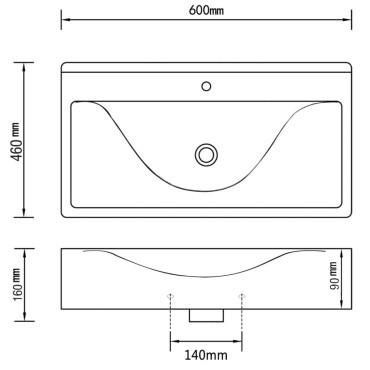 vidaXL Νιπτήρας με Οπή Υπερχείλισης Ασημί 60 x 46 x 16 εκ. Κεραμικός