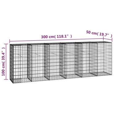 vidaXL Συρματοκιβώτιο Τοίχος 300x50x100 εκ. Γαλβαν.Χάλυβας + Καλύμματα