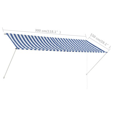 vidaXL Τέντα Συρόμενη Μπλε / Λευκό 300 x 150 εκ.