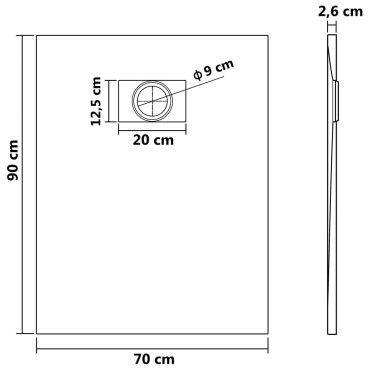 vidaXL Βάση Ντουζιέρας Λευκή 90 x 70 εκ. από SMC