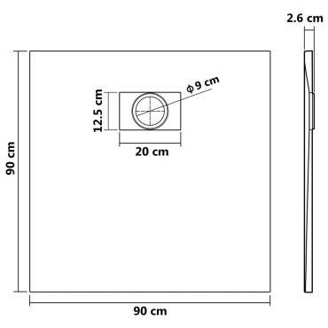 vidaXL Βάση Ντουζιέρας Μαύρη 90 x 90 εκ. από SMC