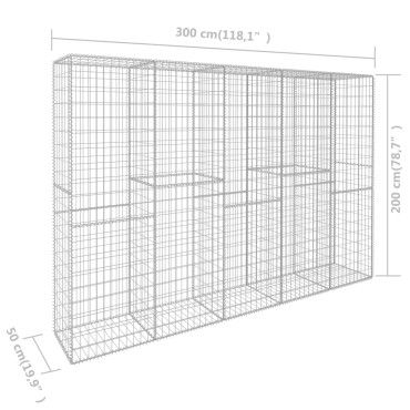 vidaXL Συρματοκιβώτιο Τοίχος 300x50x200 εκ. Γαλβαν.Χάλυβας + Κάλυμμα