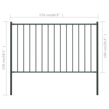 vidaXL Πάνελ Περίφραξης Ανθρακί 1,7x1 μ. Ατσάλι Ηλεκτρ. Βαφή + Στύλοι