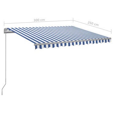 vidaXL Τέντα Συρόμενη Χειροκίνητη με LED Μπλε/Λευκό 300 x 250 εκ.