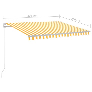 vidaXL Τέντα Συρόμενη Χειροκίνητη με LED Κίτρινο/Λευκό 300 x 250 εκ.