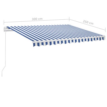 vidaXL Τέντα Συρόμενη Χειροκίνητη με LED Μπλε/Λευκό 300 x 250 εκ.