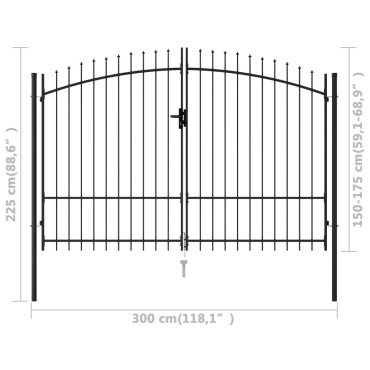 vidaXL Καγκελόπορτα Διπλή με Ακίδες Μαύρη 3 x 1,75 μ. Ατσάλινη