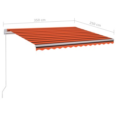 vidaXL Τέντα Αυτόματη με LED&Αισθητ. Ανέμου Πορτοκαλί/Καφέ 3,5x2,5 μ.