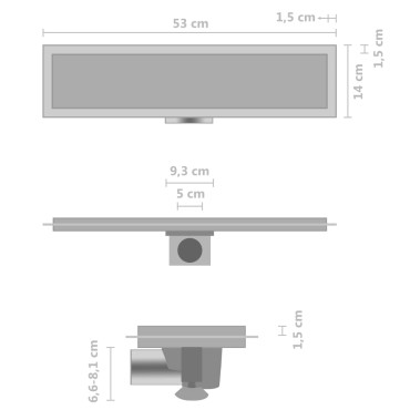 vidaXL Σιφόνι Ντουζιέρας με Κάλυμμα 2 σε 1 53x14 εκ. Ανοξείδωτο Ατσάλι