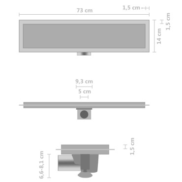 vidaXL Σιφόνι Ντουζιέρας με Κάλυμμα 2 σε 1 73x14 εκ. Ανοξείδωτο Ατσάλι