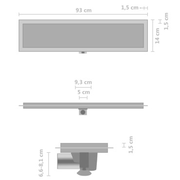 vidaXL Σιφόνι Ντουζιέρας με Κάλυμμα 2 σε 1 93x14 εκ. Ανοξείδωτο Ατσάλι