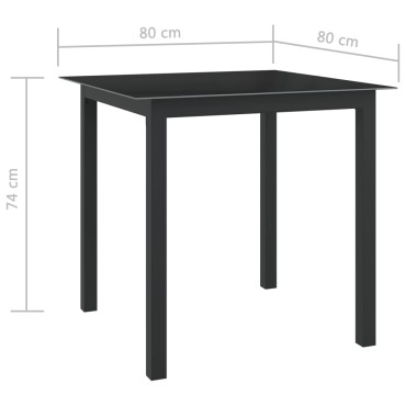 vidaXL Τραπέζι Κήπου Μαύρο 80x80x74cm από Αλουμίνιο / Γυαλί 1 τεμ.