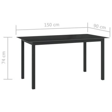 vidaXL Τραπέζι Κήπου Μαύρο 150x90x74cm από Αλουμίνιο / Γυαλί 1 τεμ.