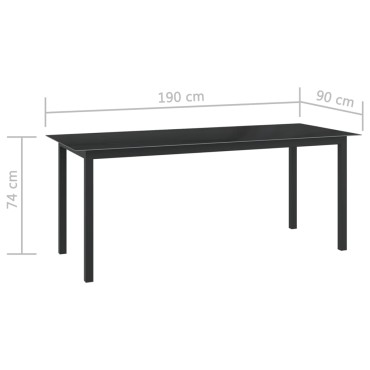 vidaXL Τραπέζι Κήπου Μαύρο 190x90x74cm από Αλουμίνιο / Γυαλί 1 τεμ.