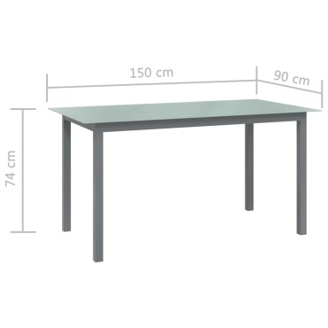 vidaXL Τραπέζι Κήπου Ανοιχτό Γκρι 150x90x74cm από Αλουμίνιο / Γυαλί 1 τεμ.