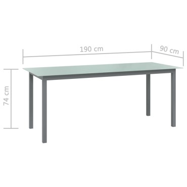 vidaXL Τραπέζι Κήπου Ανοιχτό Γκρι 190x90x74cm από Αλουμίνιο / Γυαλί 1 τεμ.