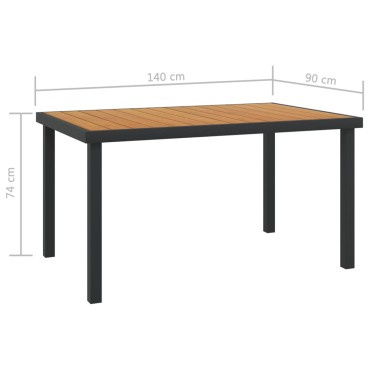 vidaXL Τραπέζι Κήπου Καφέ 140x90x74cm από Αλουμίνιο και WPC 1 τεμ.