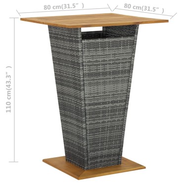 vidaXL Τραπέζι Μπαρ Μαύρο 80x80x110cm Συνθετικό Ρατάν / Ξύλο Ακακίας 1 τεμ.