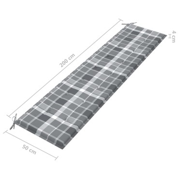 vidaXL Μαξιλάρι για Παγκάκι Κήπου Γκρι Καρό 200x50x3 εκ. Υφασμάτινο