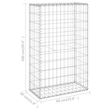 vidaXL Συρματοκιβώτιο Τοίχος 60x30x100 εκ. Γαλβαν. Χάλυβας + Καλύμματα