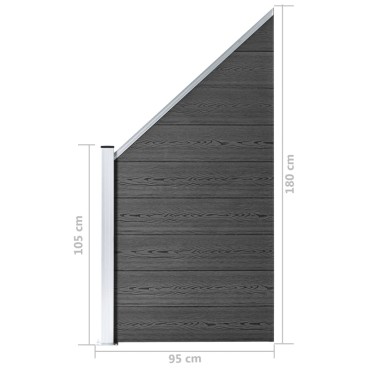 vidaXL Πάνελ Περίφραξης Μαύρο 95 x (105-180) εκ. από WPC