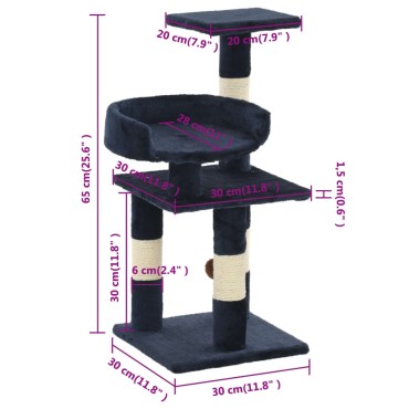 vidaXL Γατόδεντρο Μπλε 65 εκ. με Στύλους Ξυσίματος από Σιζάλ
