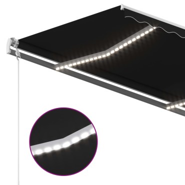 vidaXL Τέντα Συρόμενη Χειροκίνητη με LED Ανθρακί 400 x 300 εκ.