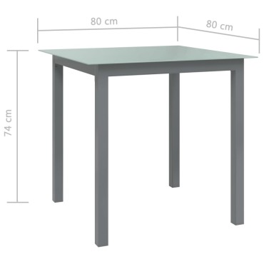 vidaXL Τραπέζι Κήπου Ανοιχτό Γκρι 80x80x74cm από Αλουμίνιο / Γυαλί 1 τεμ.