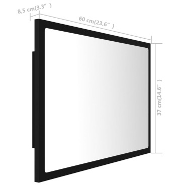 vidaXL Καθρέφτης Μπάνιου με LED Μαύρος 60x8,5x37cm Ακρυλικός 1 τεμ.