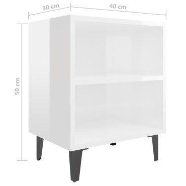 vidaXL Κομοδίνα 2 τεμ. Γυαλιστερό Λευκό 40x30x50cm με Μεταλλικά Πόδια