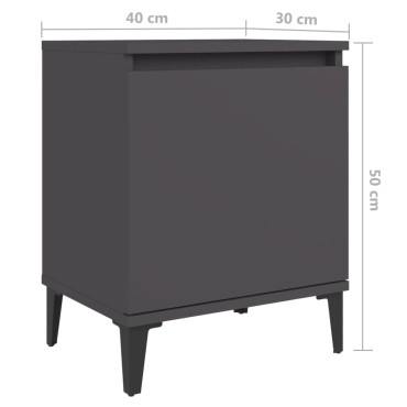 vidaXL Κομοδίνα Γκρι 40x30x50cm με Μεταλλικά Πόδια 1 τεμ.