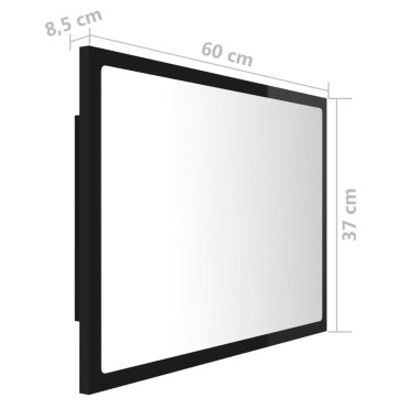 vidaXL Καθρέφτης Μπάνιου με LED Γυαλ. Μαύρο 60x8,5x37cm Ακρυλικός 1 τεμ.