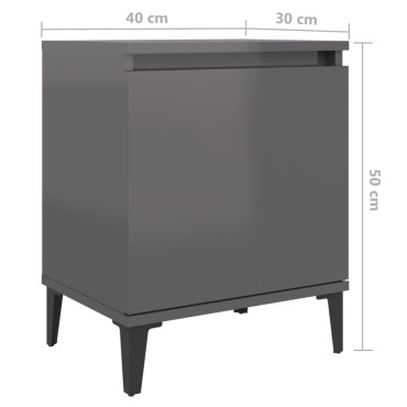 vidaXL Κομοδίνα Γυαλιστερό Γκρι 40x30x50cm με Μεταλλικά Πόδια 1 τεμ.