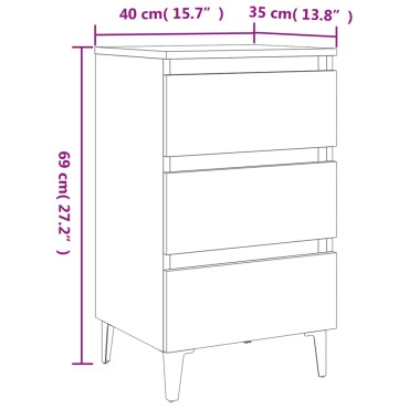 vidaXL Κομοδίνα 2 τεμ. Sonoma Δρυς 40x35x69cm με Μεταλλικά Πόδια