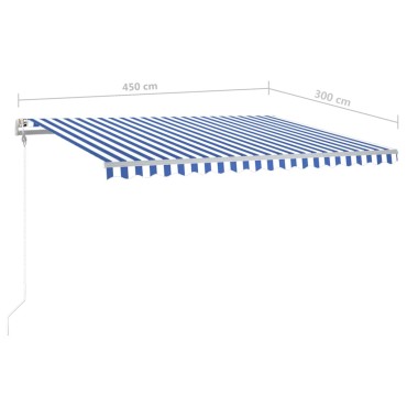 vidaXL Τέντα Συρόμενη Χειροκίνητη με LED Μπλε / Λευκό 450 x 300 εκ.